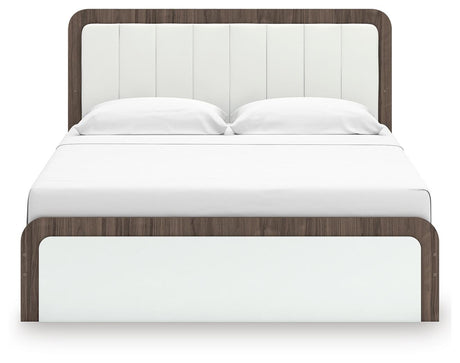 Kendanport Brown/White King Upholstered Bed, Dresser and Mirror from Ashley Furniture - Luna Furniture