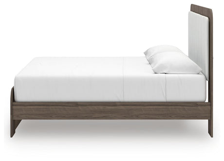 Kendanport Brown/White King Upholstered Bed, Dresser and Mirror from Ashley Furniture - Luna Furniture