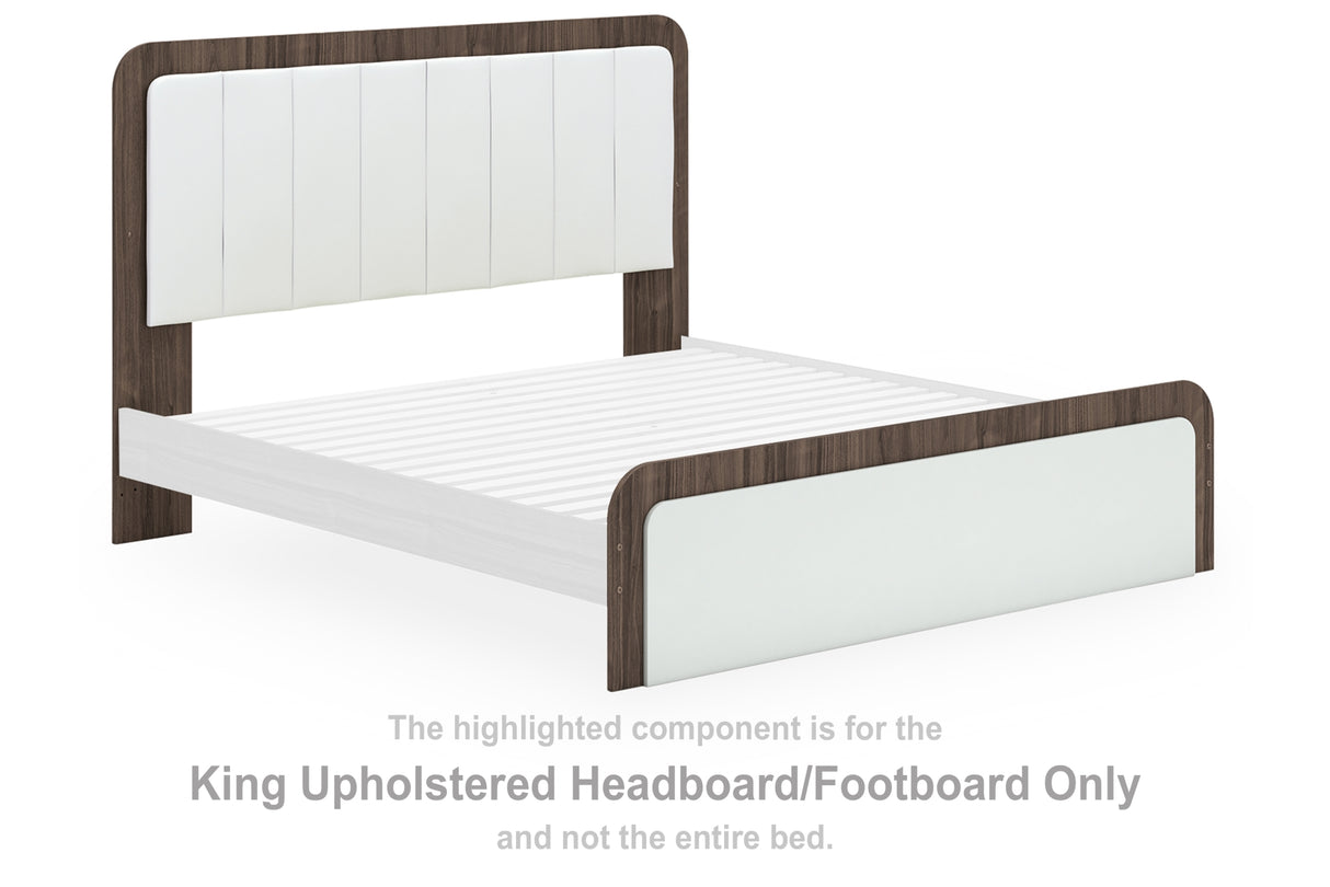 Kendanport Brown/White King Upholstered Headboard/Footboard from Ashley Furniture - Luna Furniture