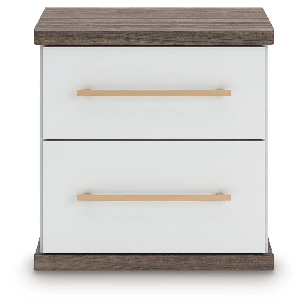 Kendanport White/Brown Queen Upholstered Bed and 2 Nightstands from Ashley - Luna Furniture