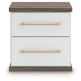Kendanport White/Brown Queen Upholstered Bed and 2 Nightstands from Ashley - Luna Furniture