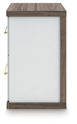 Kendanport White/Brown Queen Upholstered Bed and 2 Nightstands from Ashley - Luna Furniture
