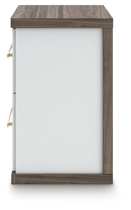 Kendanport White/Brown Queen Upholstered Bed and 2 Nightstands from Ashley - Luna Furniture