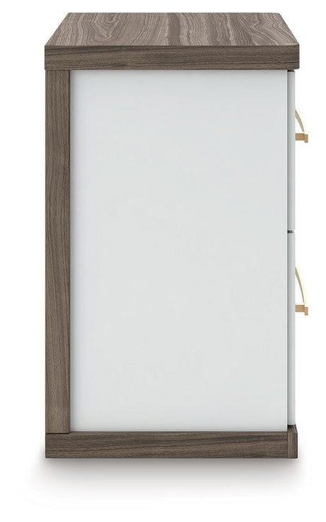 Kendanport White/Brown Queen Upholstered Bed and 2 Nightstands from Ashley - Luna Furniture