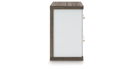 Kendanport White/Brown Queen Upholstered Bed, Dresser, Mirror and Nightstand from Ashley Furniture - Luna Furniture