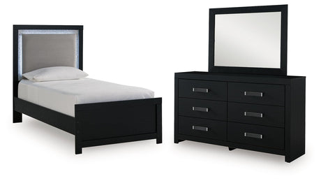 Maeling Twin Upholstered Panel Bed, Dresser and Mirror from Ashley - Luna Furniture