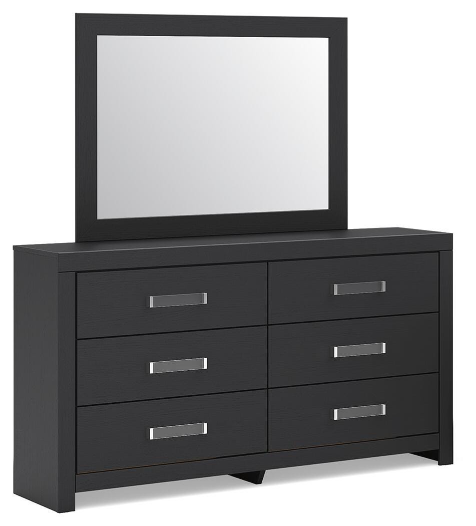 Maeling Black Queen Panel Bed, Dresser, Mirror and Nightstand