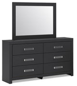 Maeling Black Queen Panel Bed, Dresser, Mirror and Nightstand