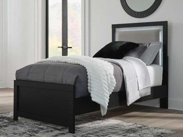 Maeling Black Twin Upholstered Panel Bed