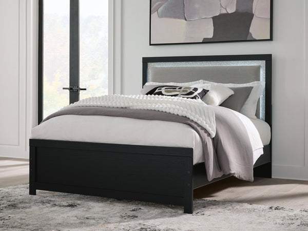 Maeling Black Queen Upholstered Panel Bed