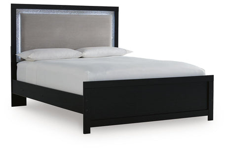 Maeling Black Queen Upholstered Panel Bed, Dresser and Mirror from Ashley - Luna Furniture