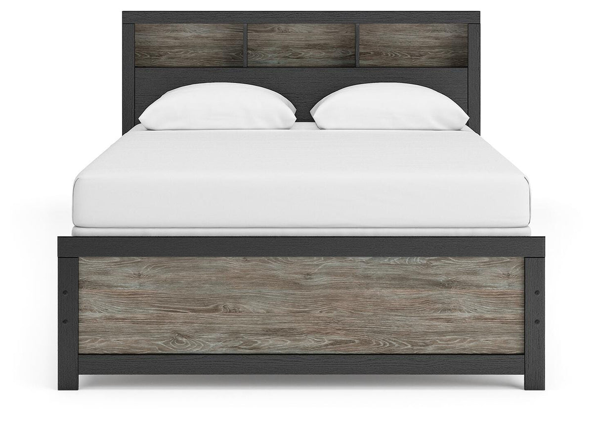 Broachmyn Black/Gray Queen Bookcase Panel Bed, Dresser, Mirror and Nightstand from Ashley Furniture - Luna Furniture