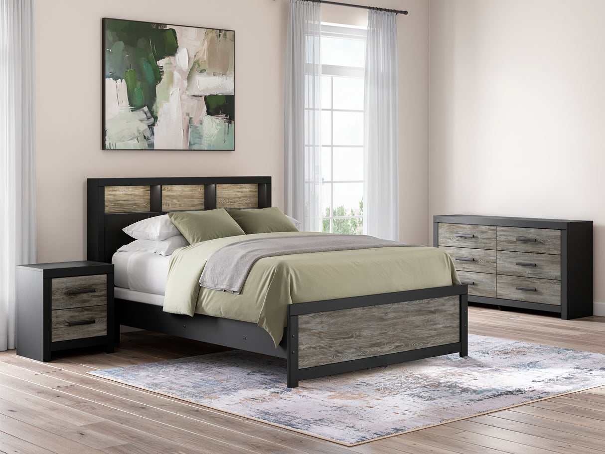 Broachmyn Black/Gray LED Bookcase Panel Bedroom Set from Ashley - Luna Furniture