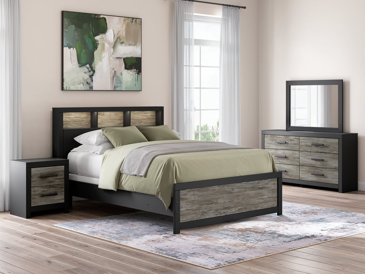 Broachmyn Black/Gray LED Bookcase Panel Bedroom Set from Ashley - Luna Furniture