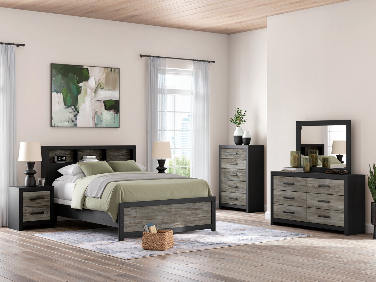 Broachmyn Black/Gray LED Bookcase Panel Bedroom Set from Ashley - Luna Furniture