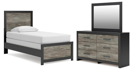 Broachmyn Black/Gray Twin Panel Bed, Dresser and Mirror from Ashley - Luna Furniture