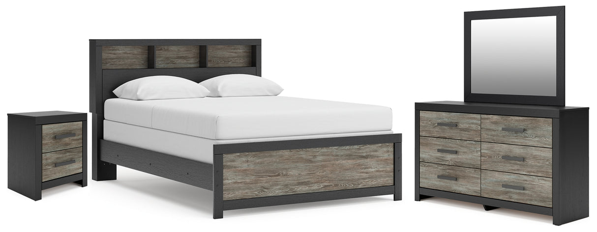 Broachmyn Black/Gray Queen Bookcase Panel Bed, Dresser, Mirror and Nightstand from Ashley Furniture - Luna Furniture