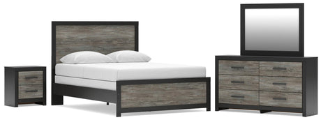 Broachmyn Black/Gray Queen Panel Bed with Mirrored Dresser and Nightstand from Ashley Furniture - Luna Furniture
