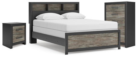 Broachmyn Black/Gray Queen Bookcase Panel Bed, Chest and Nightstand from Ashley Furniture - Luna Furniture