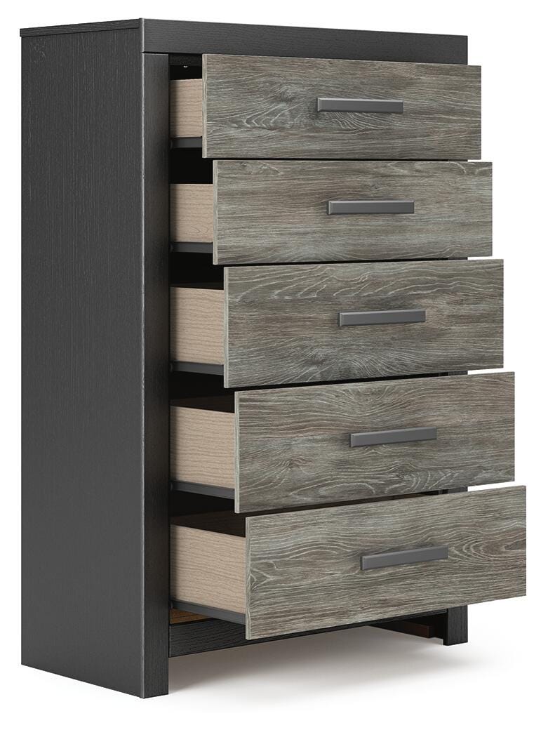 Broachmyn Black/Gray Queen Bookcase Panel Bed, Chest and Nightstand from Ashley Furniture - Luna Furniture