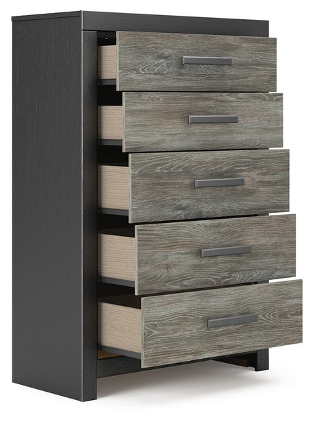 Broachmyn Black/Gray Queen Bookcase Panel Bed, Chest and Nightstand from Ashley Furniture - Luna Furniture