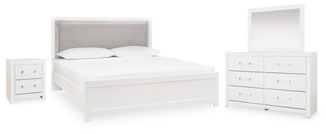 Maeling White/Gray Queen Upholstered Panel Bed, Dresser and Nightstand from Ashley Furniture - Luna Furniture
