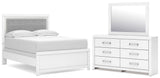 Maeling White Full Upholstered Panel Bed, Dresser and Mirror from Ashley - Luna Furniture