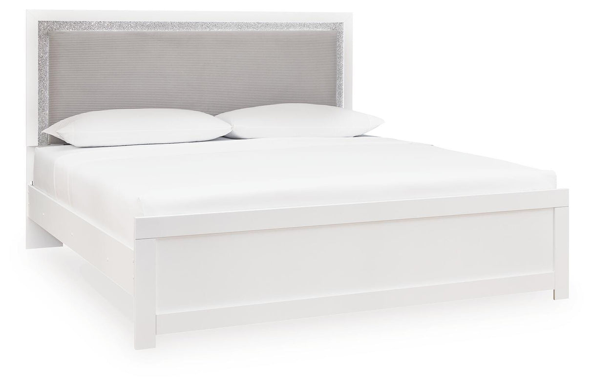 Maeling White/Gray Queen Upholstered Panel Bed, Dresser and Nightstand from Ashley Furniture - Luna Furniture