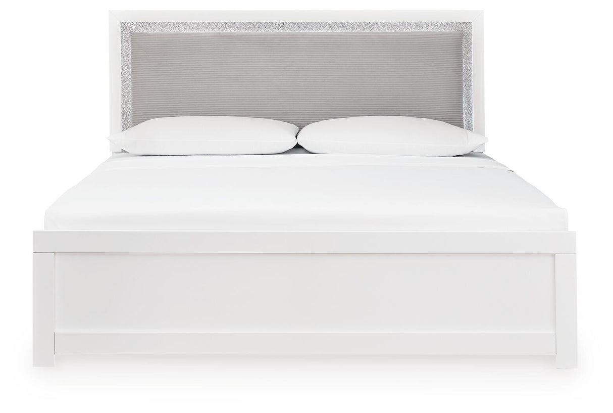 Maeling White/Gray Queen Upholstered Panel Bed, Dresser and Nightstand from Ashley Furniture - Luna Furniture