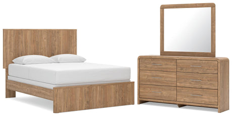 Gramburg Warm Natural Brown Queen Panel Bed, Dresser and Mirror from Ashley - Luna Furniture