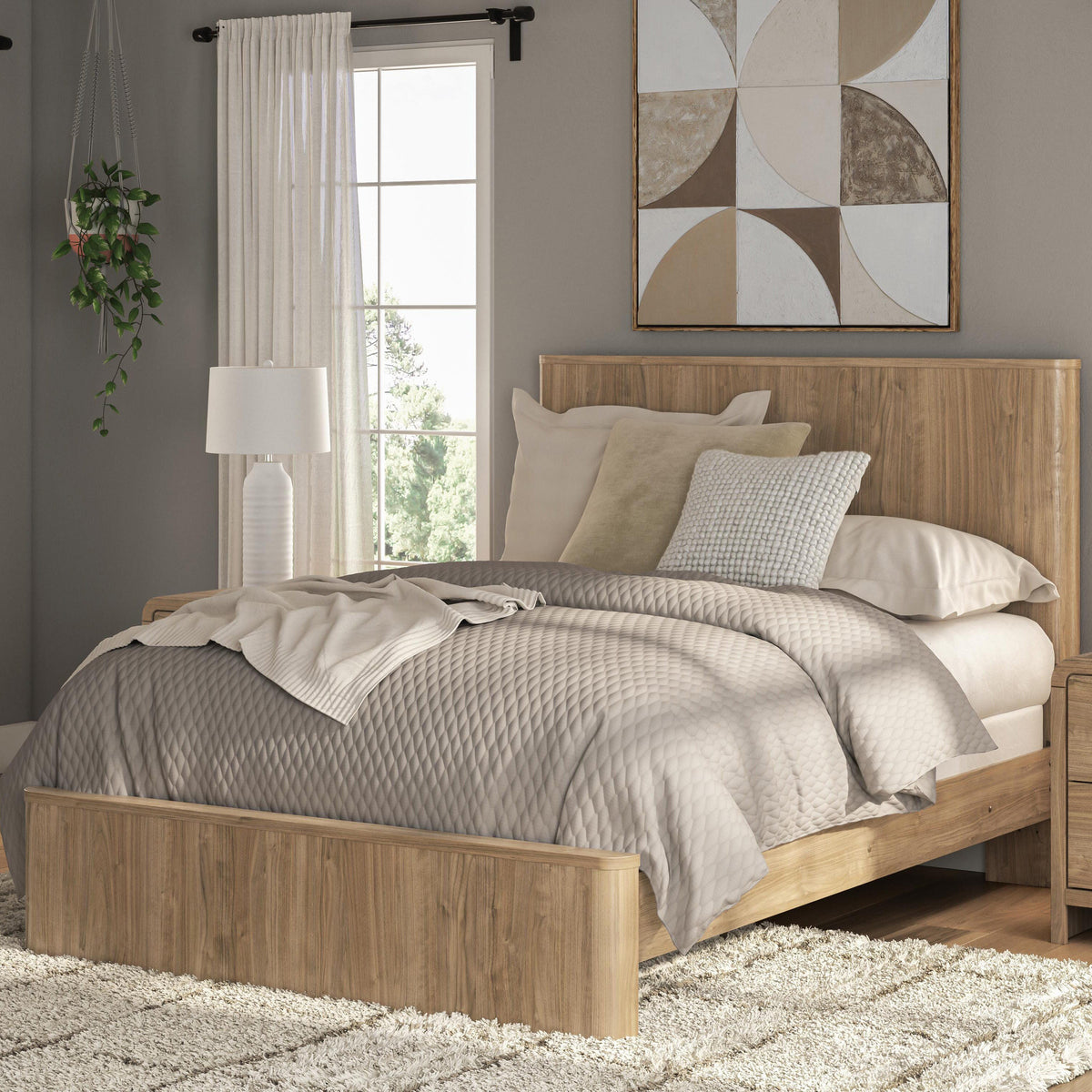 Gramburg Warm Natural Brown Queen Panel Bed from Ashley - Luna Furniture