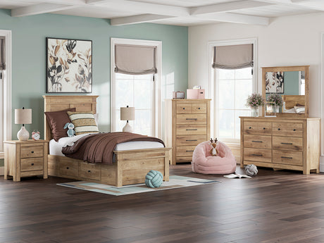 Makidern Tan Storage Youth Panel Bedroom Set with 4 Side Drawers from Ashley - Luna Furniture