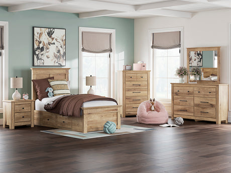 Makidern Tan Storage Youth Panel Bedroom Set with 2 One-Side Drawers from Ashley - Luna Furniture