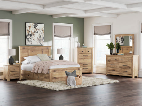 Makidern Tan Panel Storage Bedroom Set with 2 One-Side Drawers from Ashley - Luna Furniture