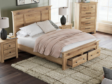 Makidern Tan Panel Storage Bedroom Set with 2 Footboard Drawers from Ashley - Luna Furniture