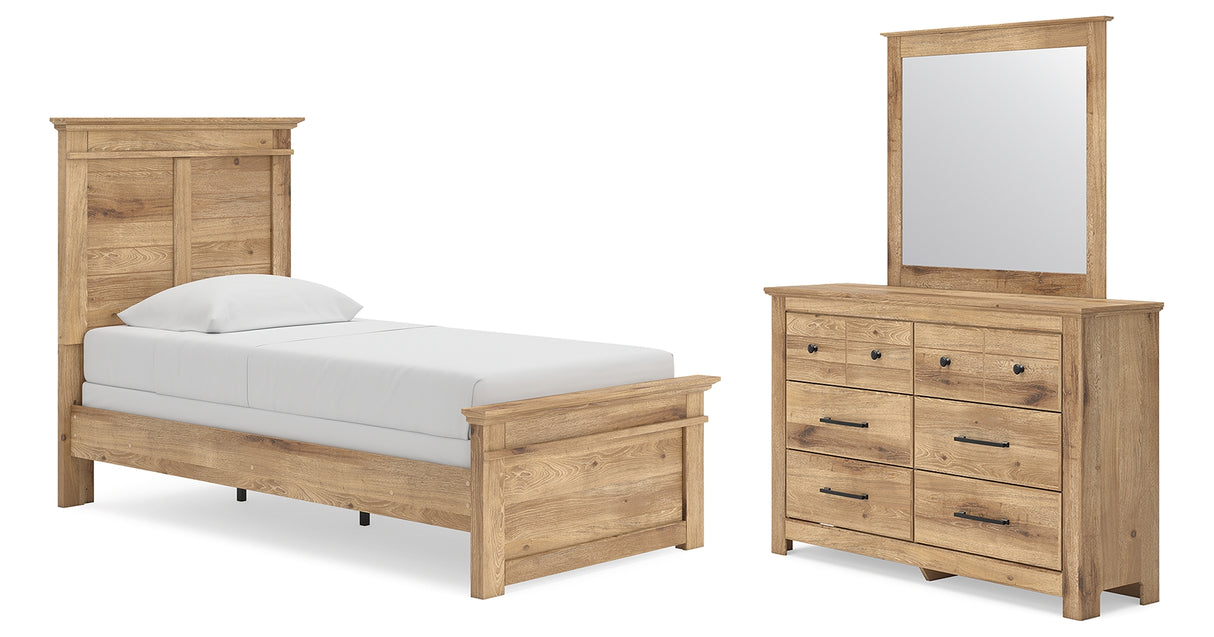 Makidern Tan Twin Panel Bed, Dresser and Mirror from Ashley - Luna Furniture