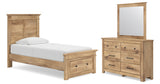 Makidern Tan Twin Panel Storage Bed, Dresser and Mirror from Ashley - Luna Furniture
