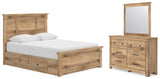 Makidern Tan Queen Panel Bed with Storage, Dresser and Mirror from Ashley - Luna Furniture