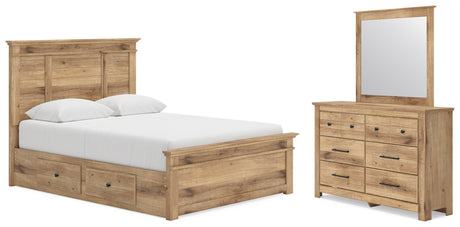 Makidern Tan Queen Panel Bed with Storage, Dresser and Mirror from Ashley - Luna Furniture