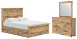 Makidern Tan Queen Panel Bed with Storage, Dresser and Mirror from Ashley - Luna Furniture