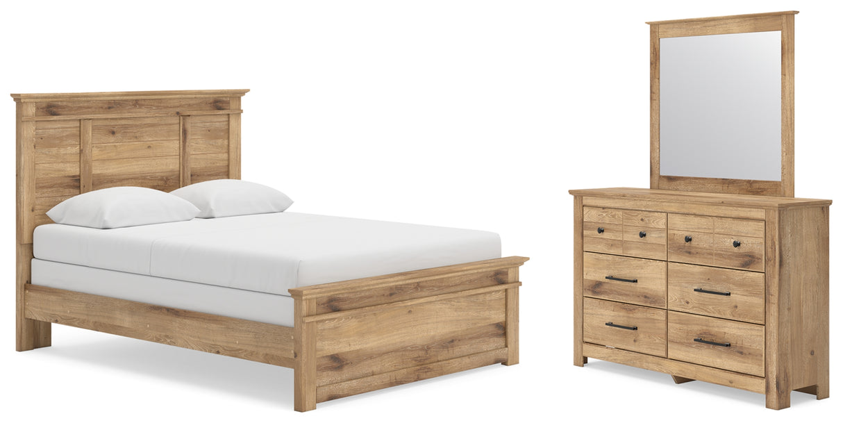 Makidern Tan Queen Panel Bed, Dresser and Mirror from Ashley - Luna Furniture