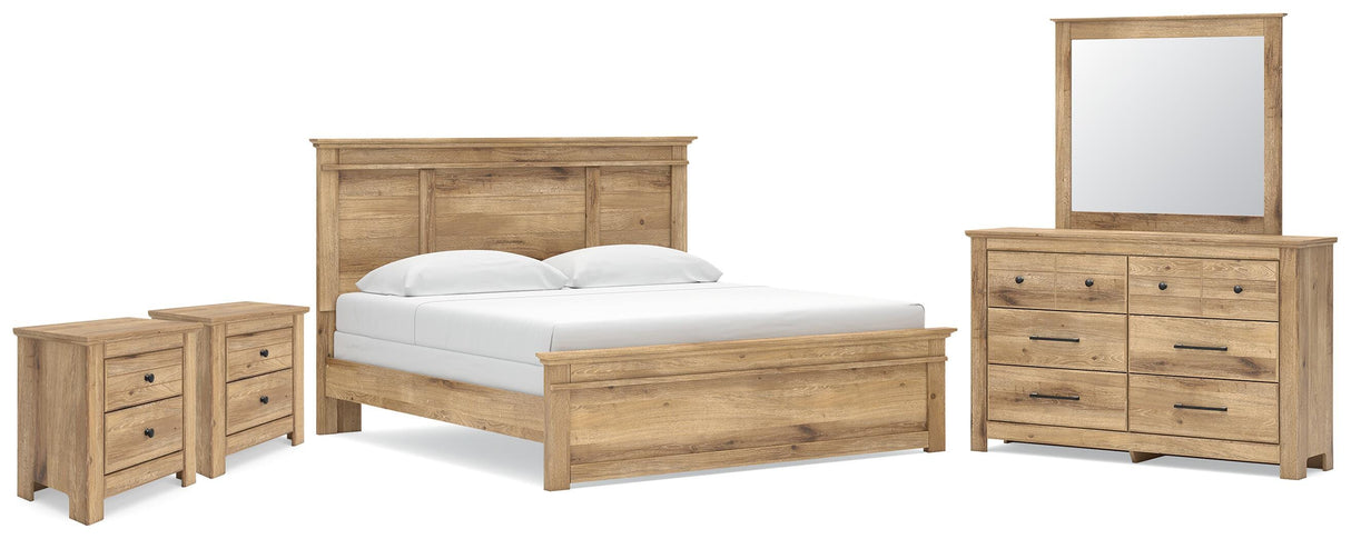 Makidern Tan King Panel Bed, Dresser, Mirror and 2 Nightstands from Ashley - Luna Furniture