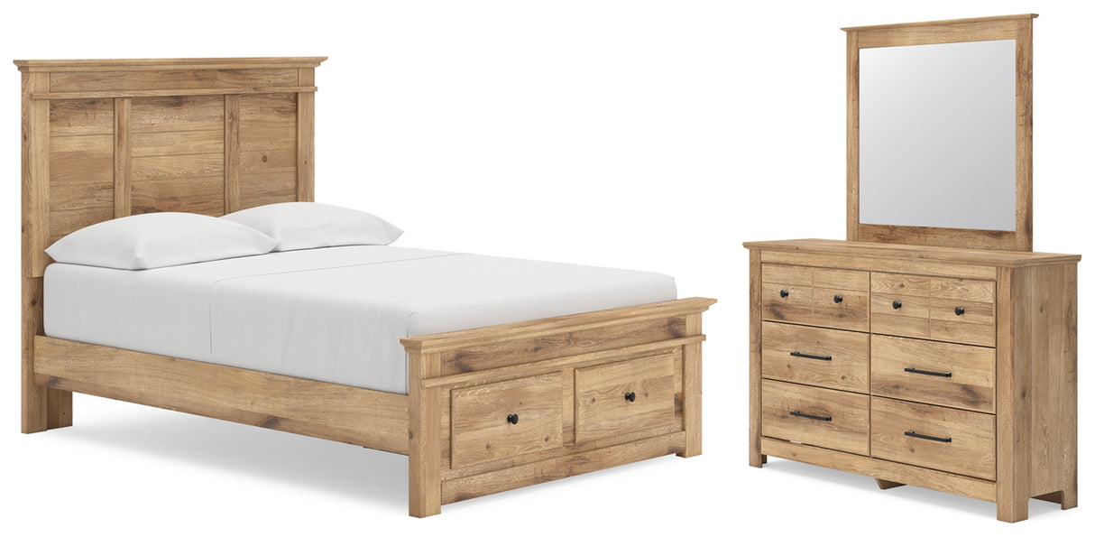 Makidern Tan Full Panel Storage Bed, Dresser and Mirror from Ashley - Luna Furniture
