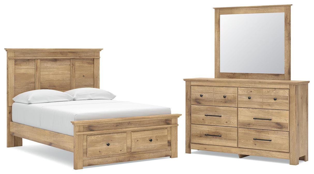 Makidern Tan Full Panel Storage Bed, Dresser and Mirror from Ashley - Luna Furniture