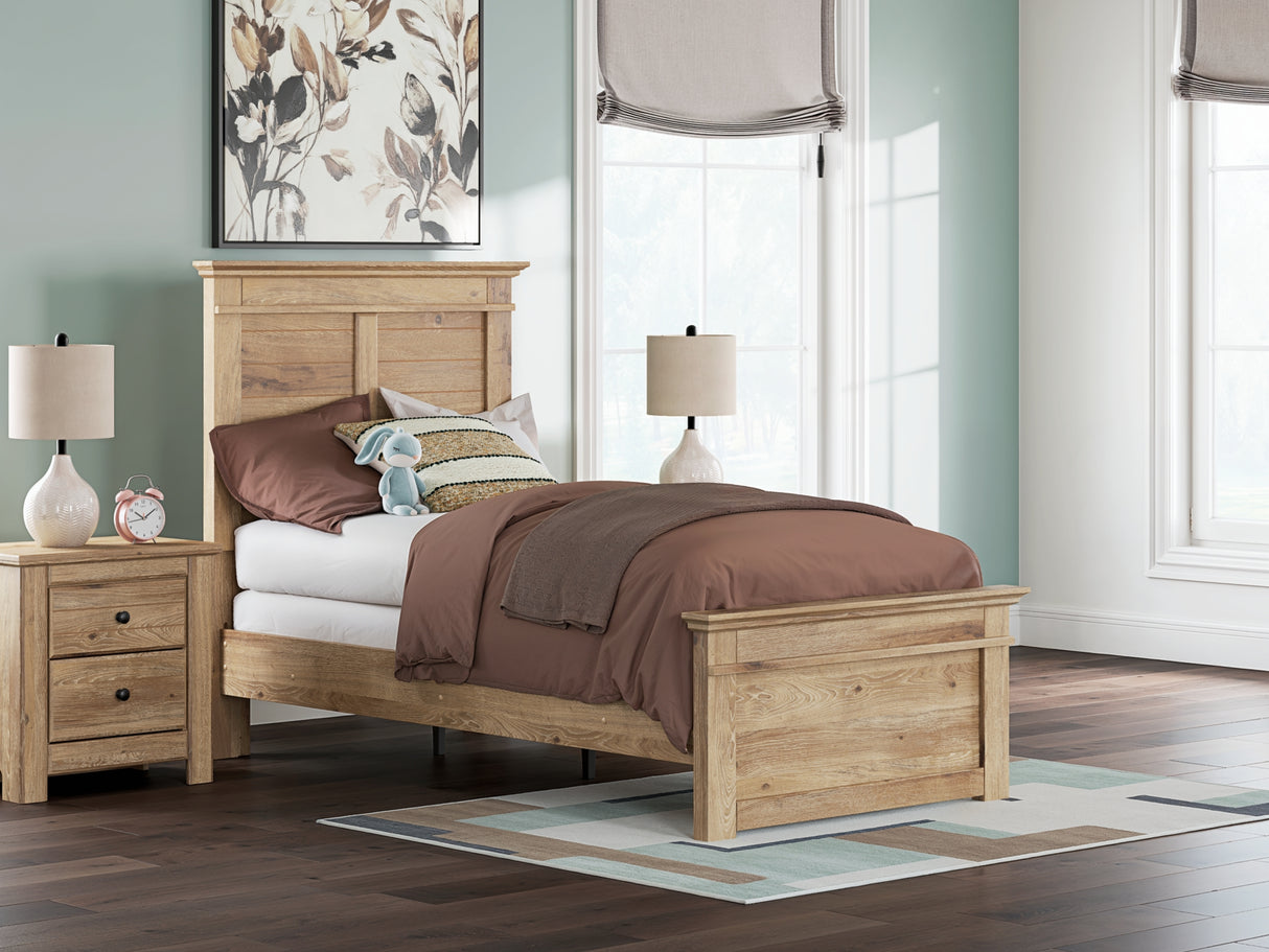 Makidern Tan Twin Panel Bed, Dresser and Mirror from Ashley - Luna Furniture