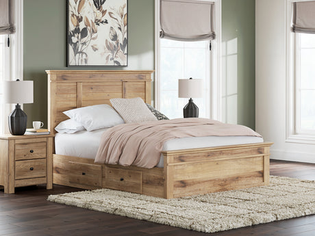 Makidern Tan Queen Panel Bed with Storage, Dresser and Mirror from Ashley - Luna Furniture