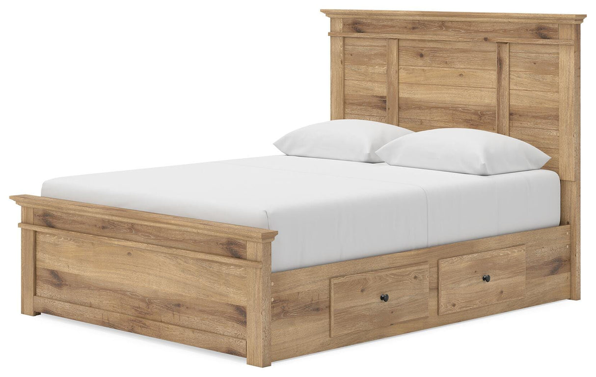Makidern Tan Queen Panel Bed with Storage, Dresser and Mirror from Ashley - Luna Furniture