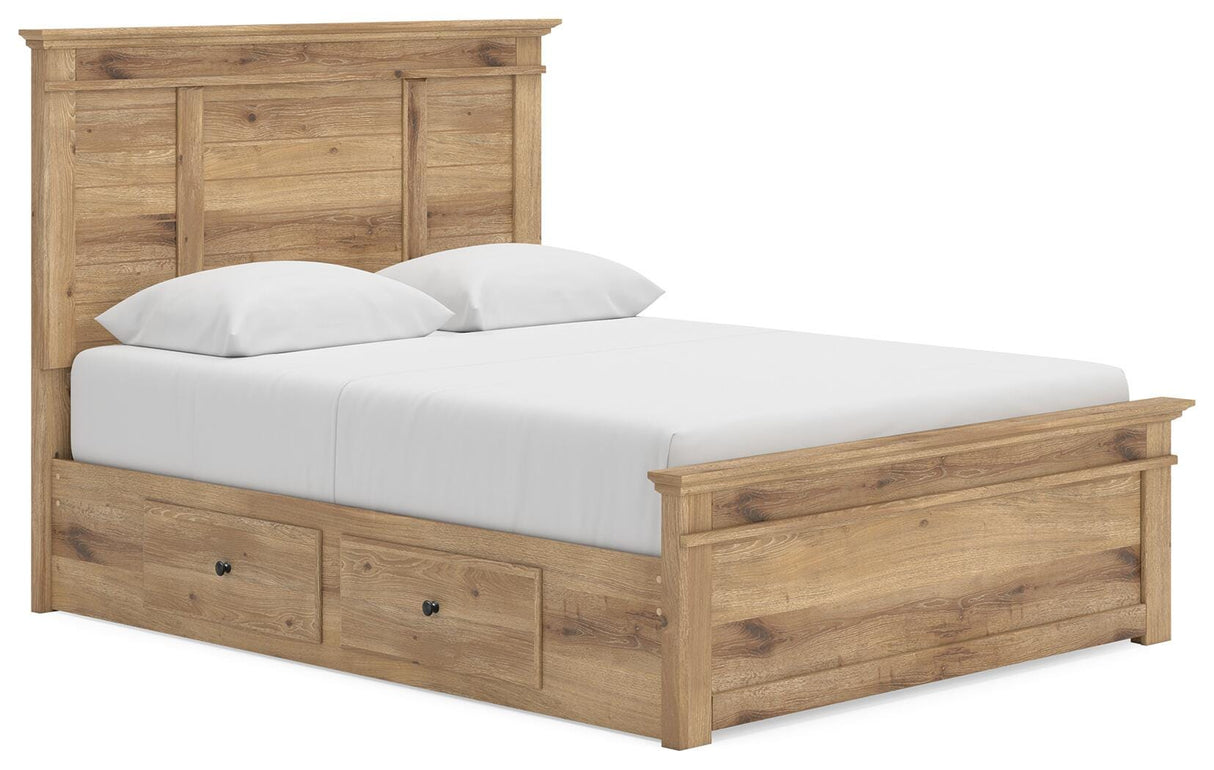 Makidern Tan Queen Panel Bed with Storage, Dresser and Mirror from Ashley - Luna Furniture
