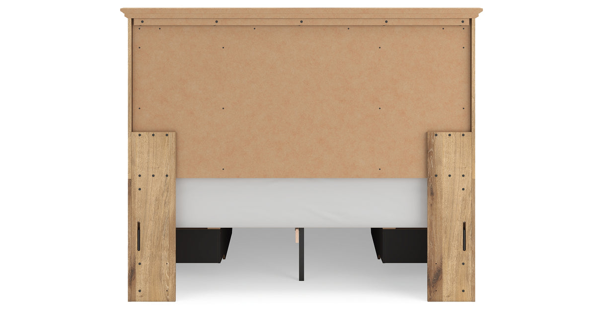 Makidern Tan Queen Panel Bed with Storage, Dresser and Mirror from Ashley - Luna Furniture