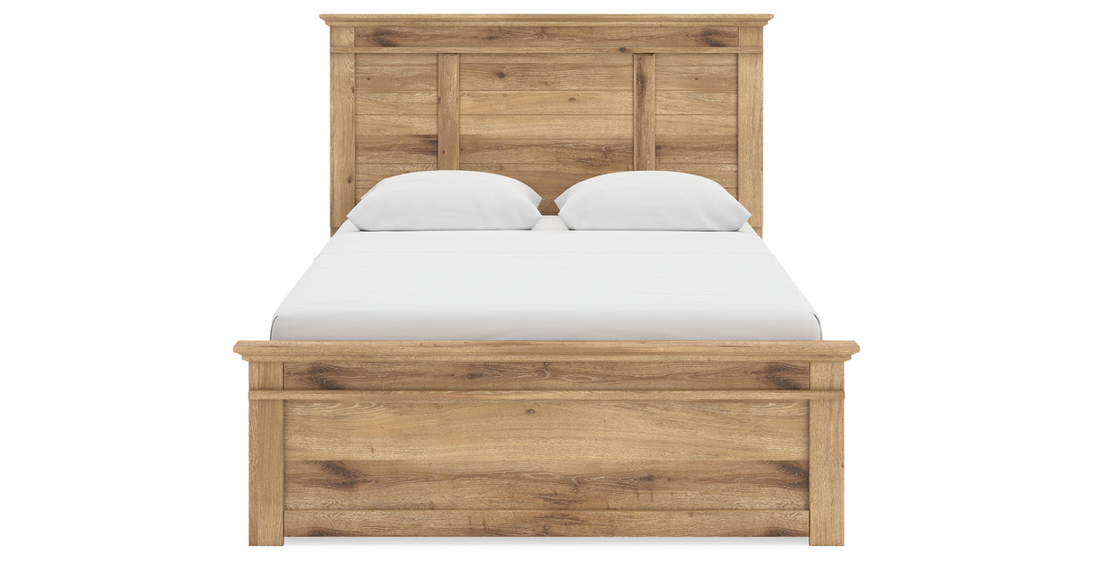 Makidern Tan Queen Panel Bed with Storage, Dresser and Mirror from Ashley - Luna Furniture